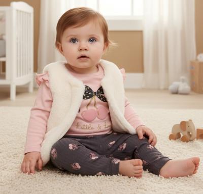 LJJ15870  Furry Gilet, leggings & top "Cherry"  (0-9 months)