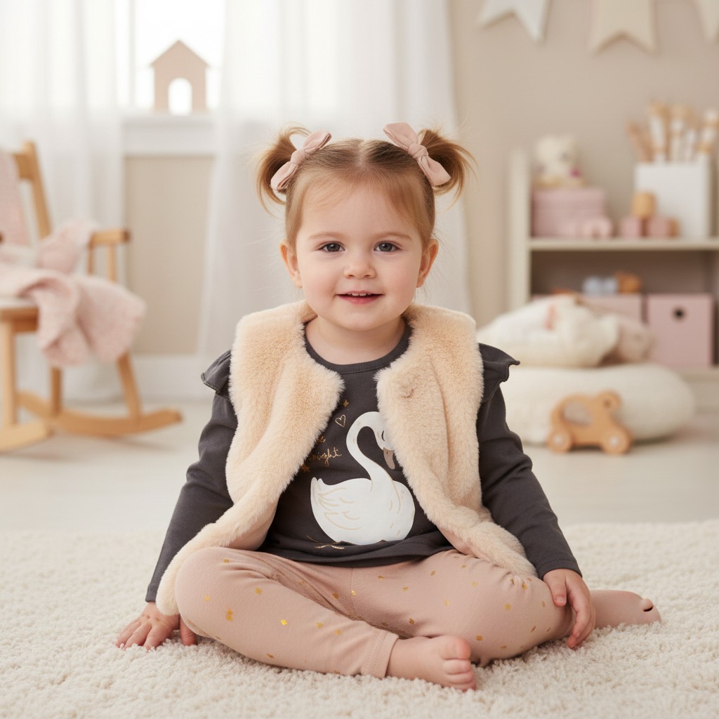 Lily & Jack J15545 * LJJ15872A Furry Gilet, leggings & top "Swan" (12-24 months)