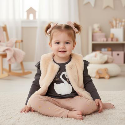 LJJ15872A  Furry Gilet, leggings & top "Swan"  (12-24 months)