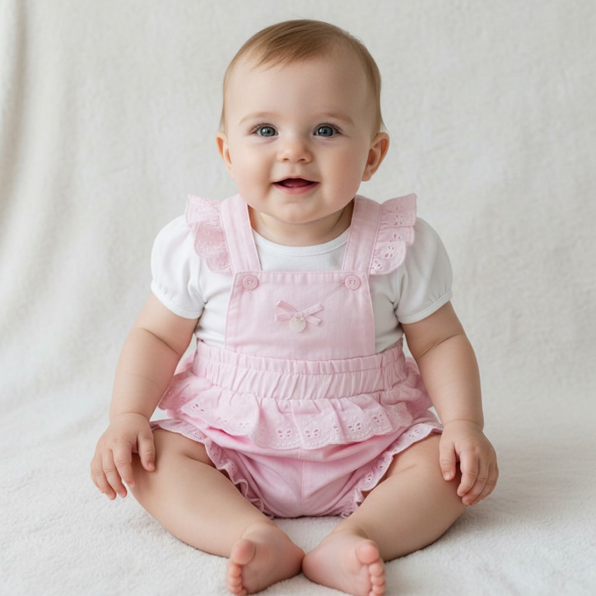 Mintini MB521  MB5211P Broderie Anglaise Short Dungaree Set (3-9 months)