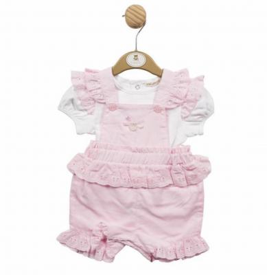 Mintini MB521  MB5211P Broderie Anglaise Short Dungaree Set (3-9 months)