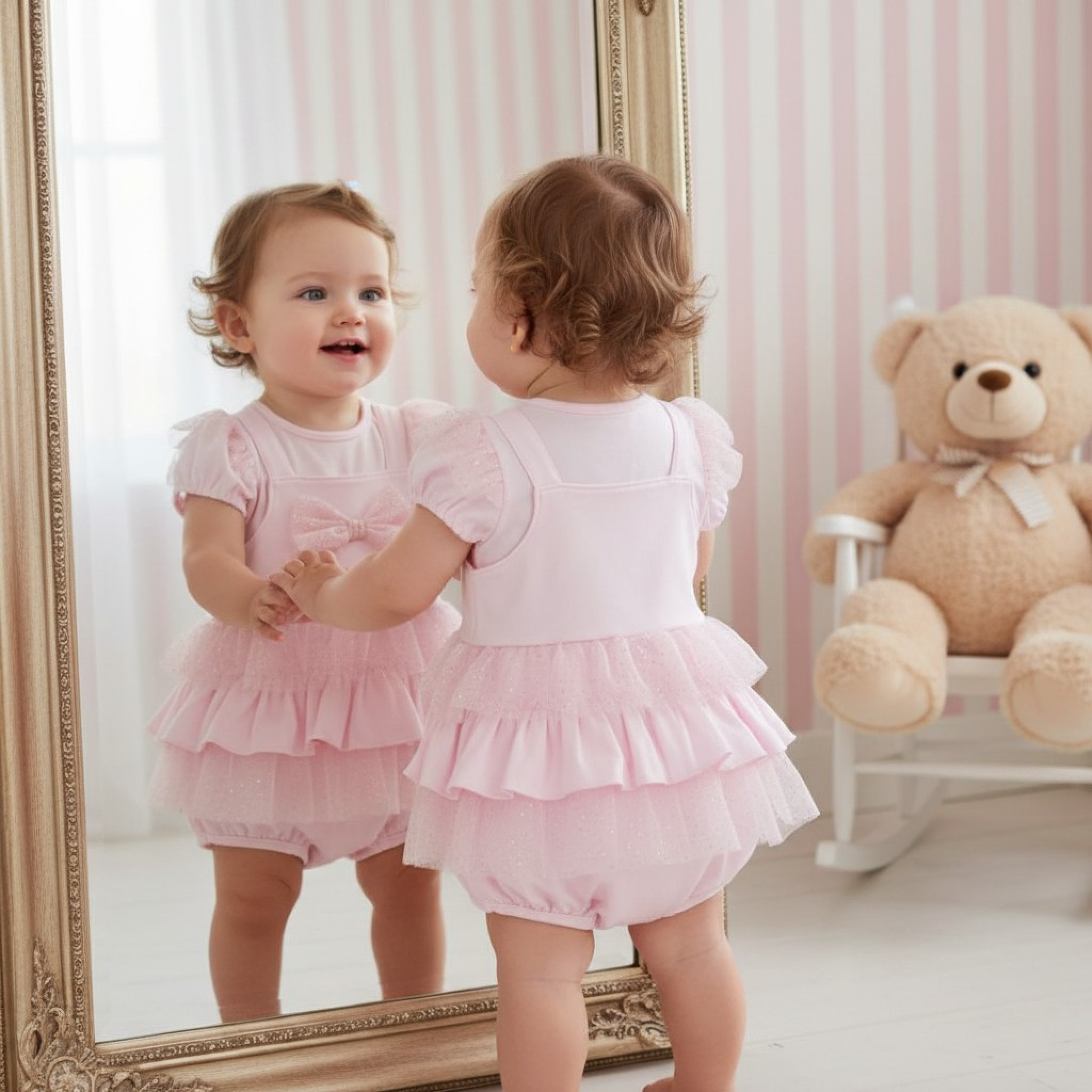 Mintini MB5314 * MB5306A Ruffle Back Romper Dungaree Set(12-24 months)