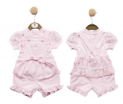 Mintini MB5338  MB5338P Broderie Anglaise Short Dungaree Set (3-9 months)