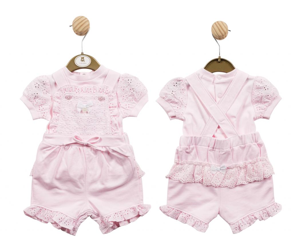 Mintini MB5246  MB5338A Broderie Anglaise Short Dungaree Set (12-24 months)