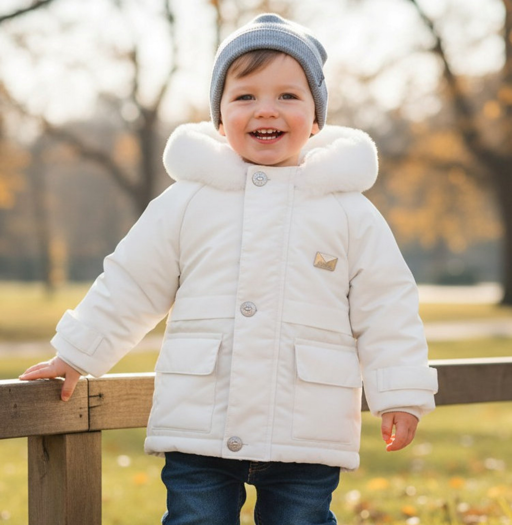 Mintini MB5425D  MB5425D-W White Fur Trimmed Winter Coat (12-24 months)