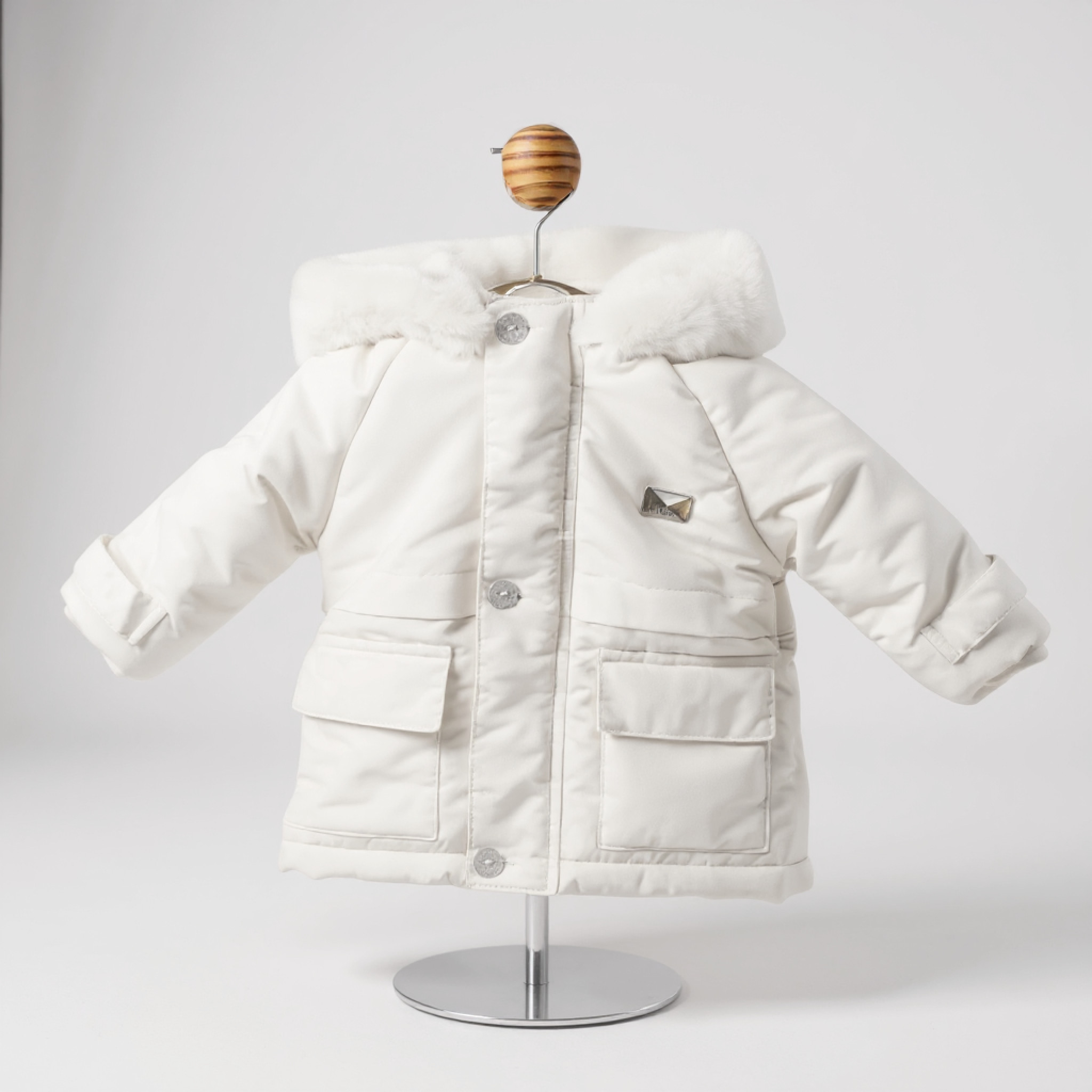 Mintini MB5425D MB5425DW White Fur Trimmed Coat (12-24 months)