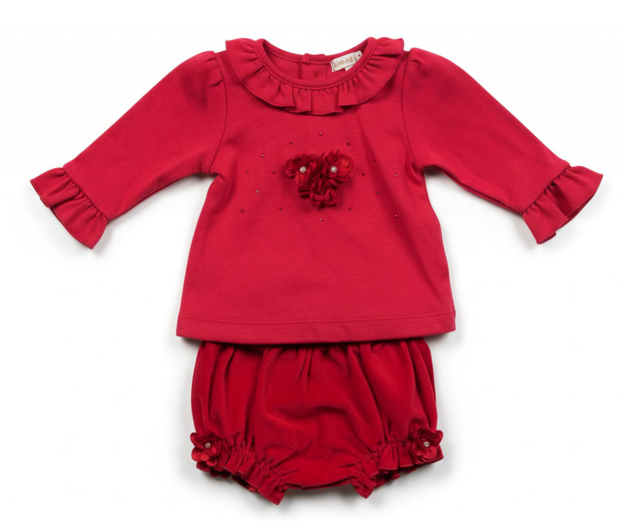 Mintini China  MB5566-A Red "Flowers and Frills" Two Piece  (12-24 months)