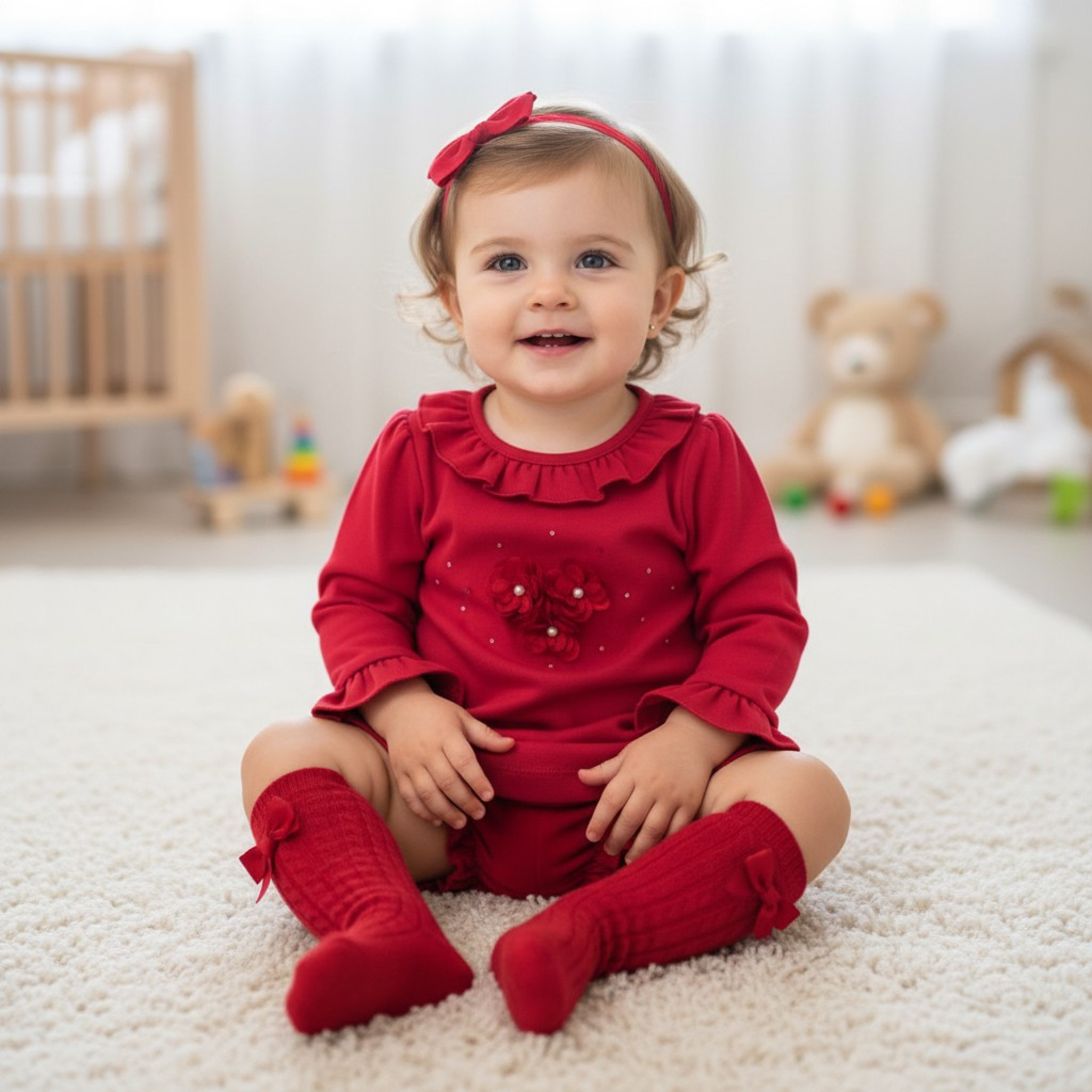 Mintini China  MB5566A Red "Flowers and Frills" Two Piece  (12-24 months)