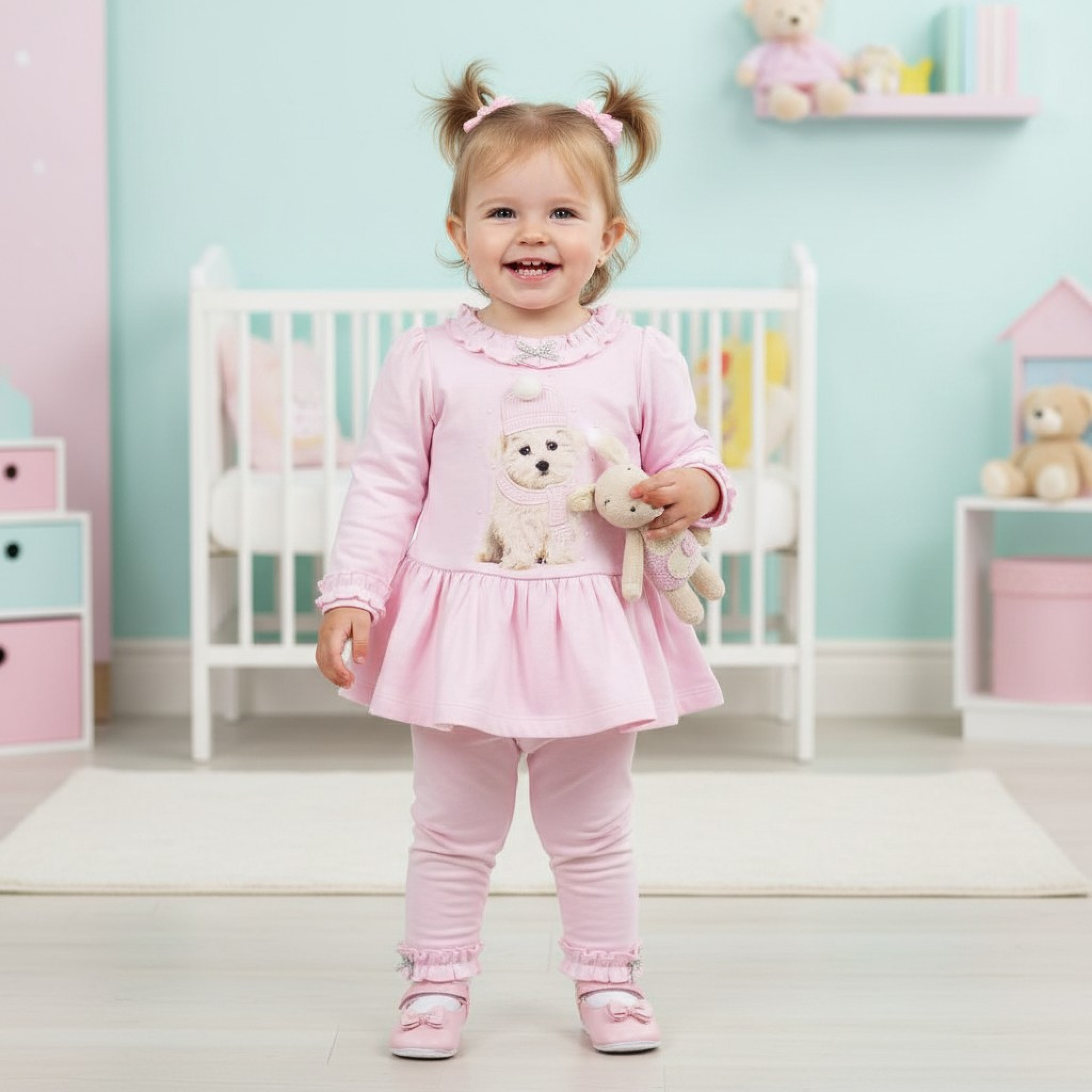 Mintini MB5592  MB5592P Frilled Dress and Leggings With Puppy (3-9 months)