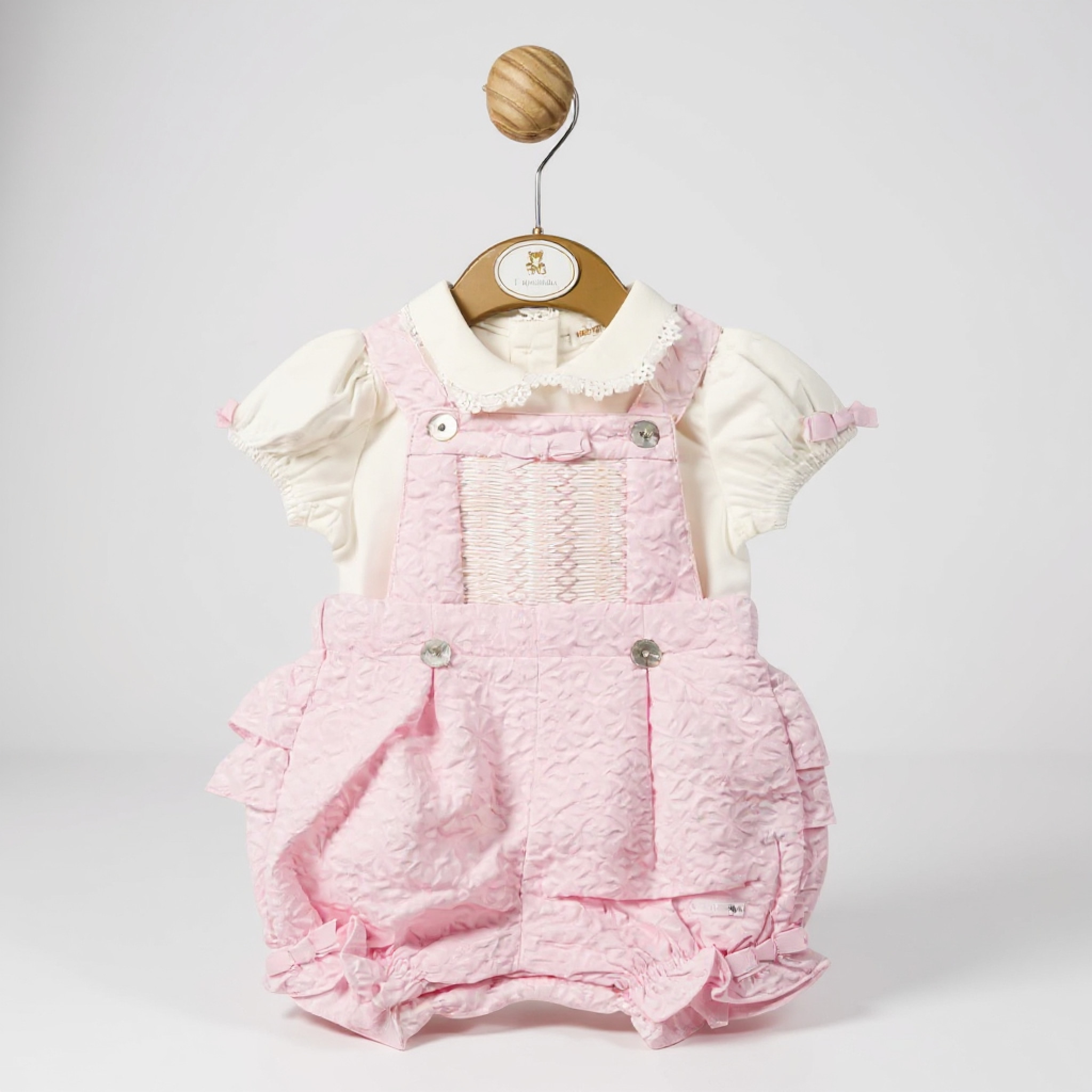 Mintini MB5624  MB5624P Floral Smocked Dungaree Bloomer(3-9 months)