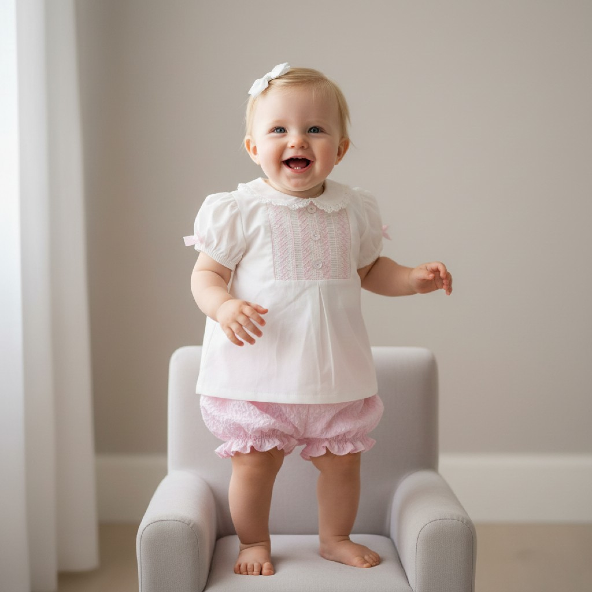 Mintini MB5626  MB5626-P Floral Smocked Bloomer Shorts Set (3-9 months)