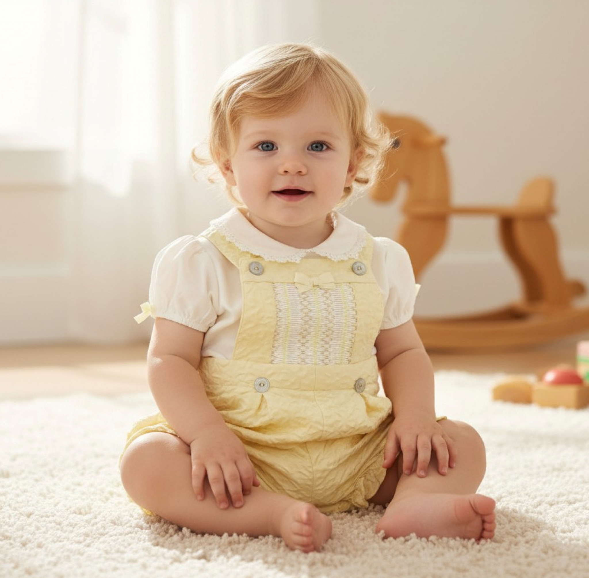 Mintini MB5631  MB5631-Y Floral Smocked Bloomer Dungaree Set (3-9 months)