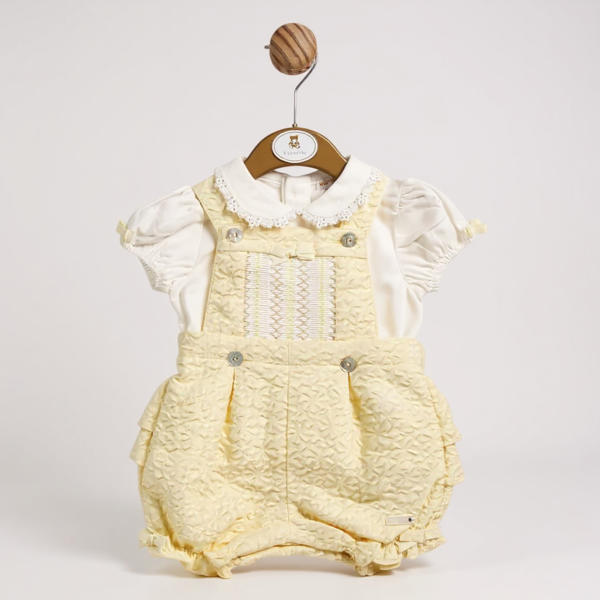 Mintini MB5631A  MB5631AY Floral Smocked Bloomer Dungaree Set (12-24 months)