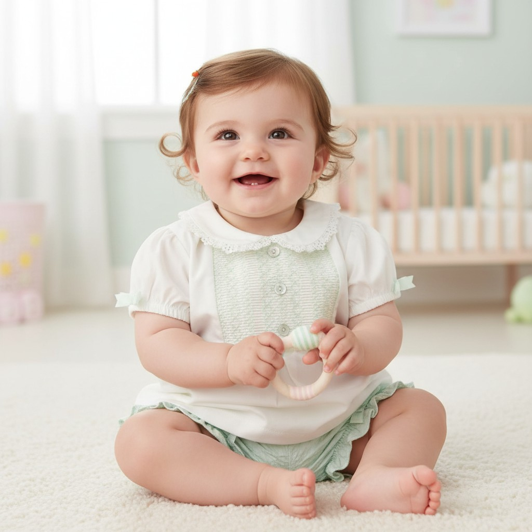 Mintini MB5640A  MB5640-AG Floral Smocked Bloomer Shorts Set (12-24 months)