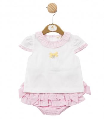 Mintini MB5687 505690125345 MB5687P Striped "Frills and Bow" Jam Pants Set (3-9 months)