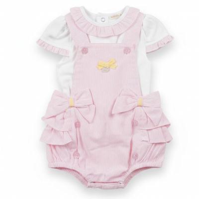Mintini MB5688 5056590125406 MB5688P Striped "Frills and Bow" Short Dungaree Set (3-9 months)
