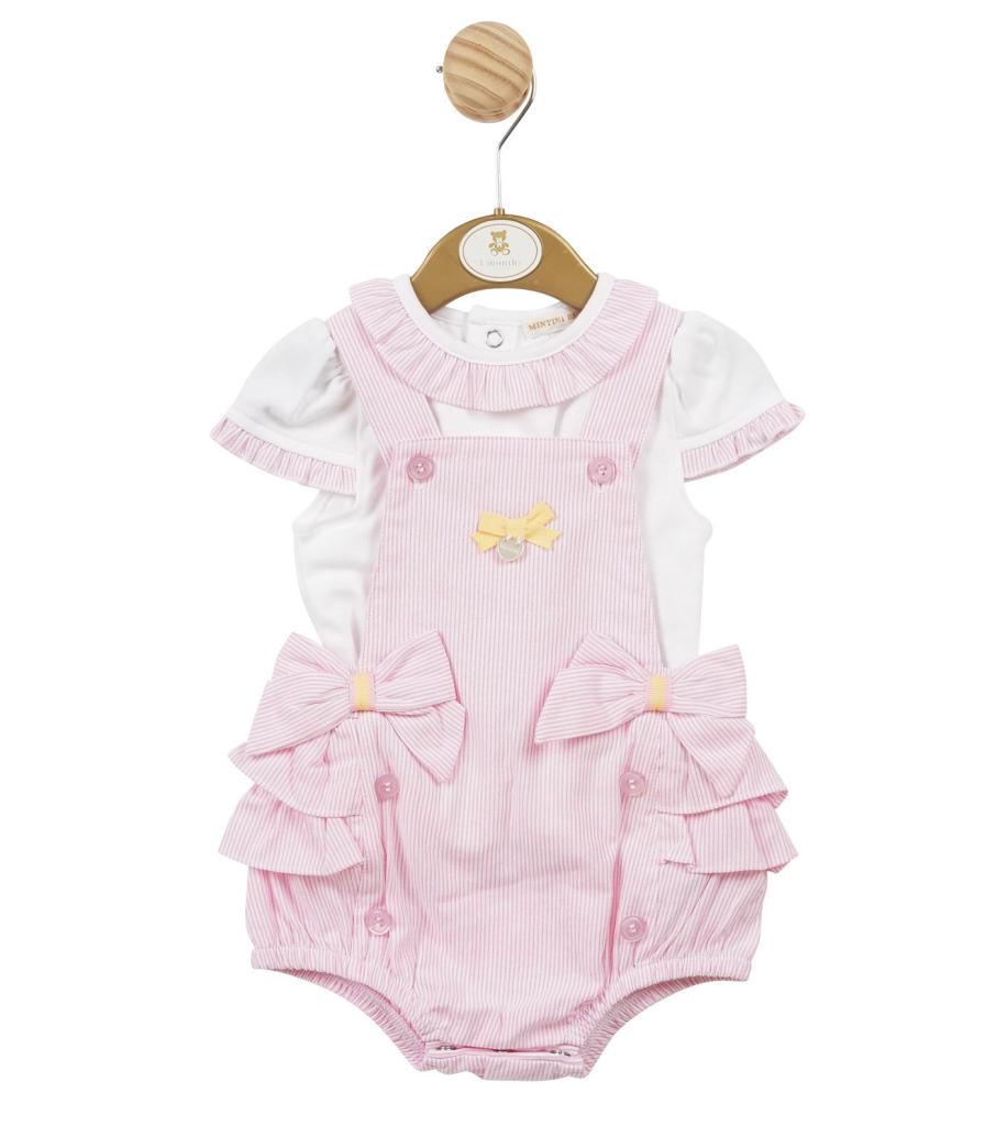Mintini MB5688 5056590125406 MB5688 Striped "Frills and Bow" Short Dungaree Set (3-9 months)