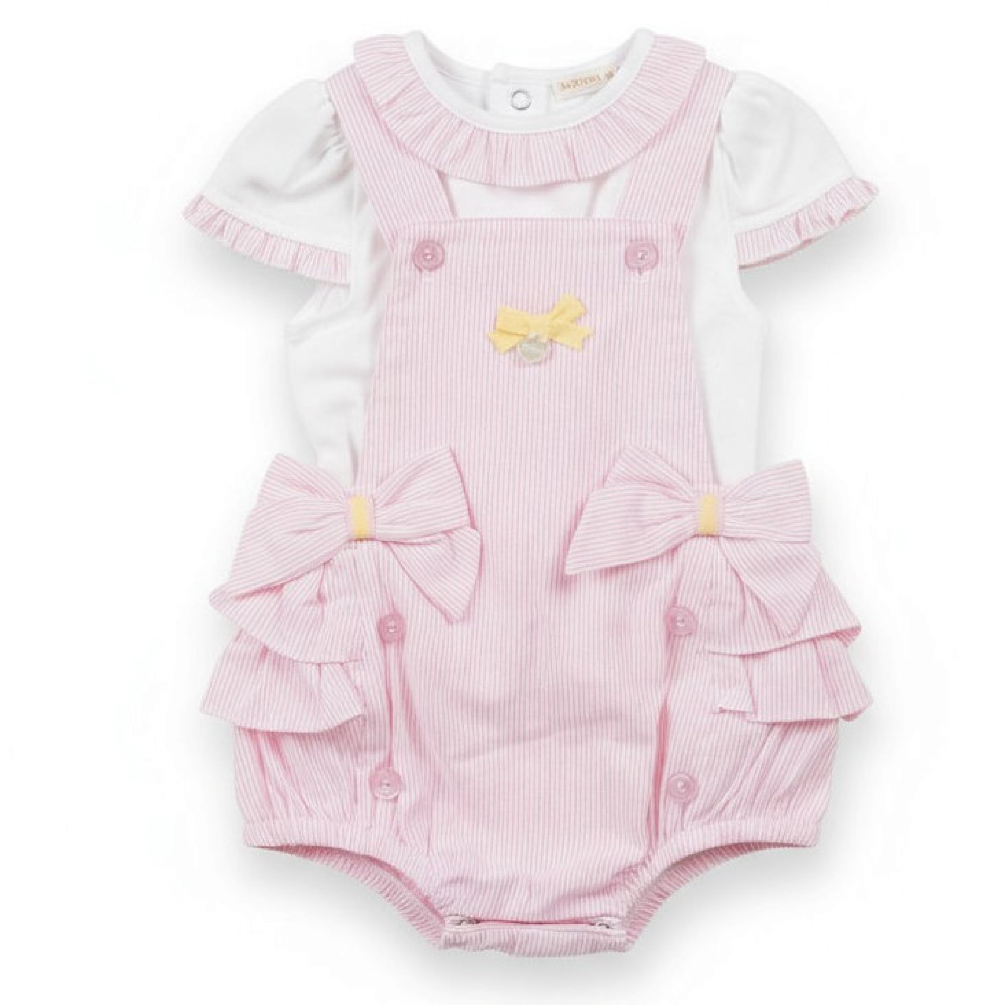 Mintini MB5688 5056590125406 MB5688 Striped "Frills and Bow" Short Dungaree Set (3-9 months)