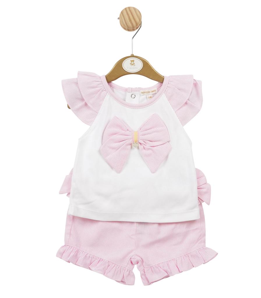 Mintini MB5689 5056590125468 MB5689 Striped "Frills and Bow" Shorts Set (3-9 months)