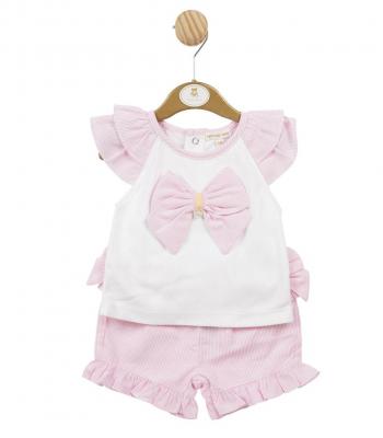Mintini MB5689 5056590125468 MB5689P Striped "Frills and Bow" Shorts Set (3-9 months)