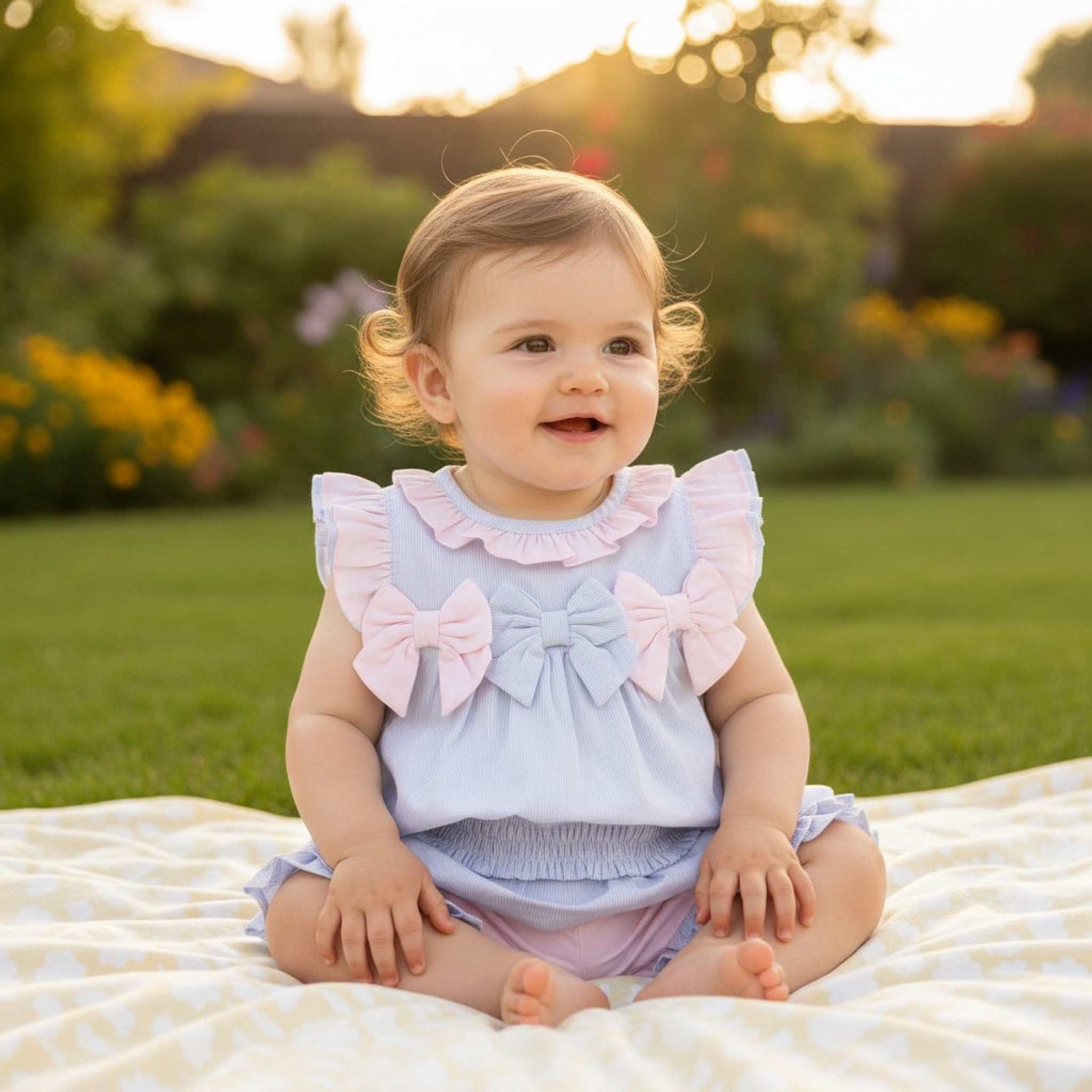 Mintini MB5699  MB5699P "Bows and Frills" Shorts Set (3-9 months)