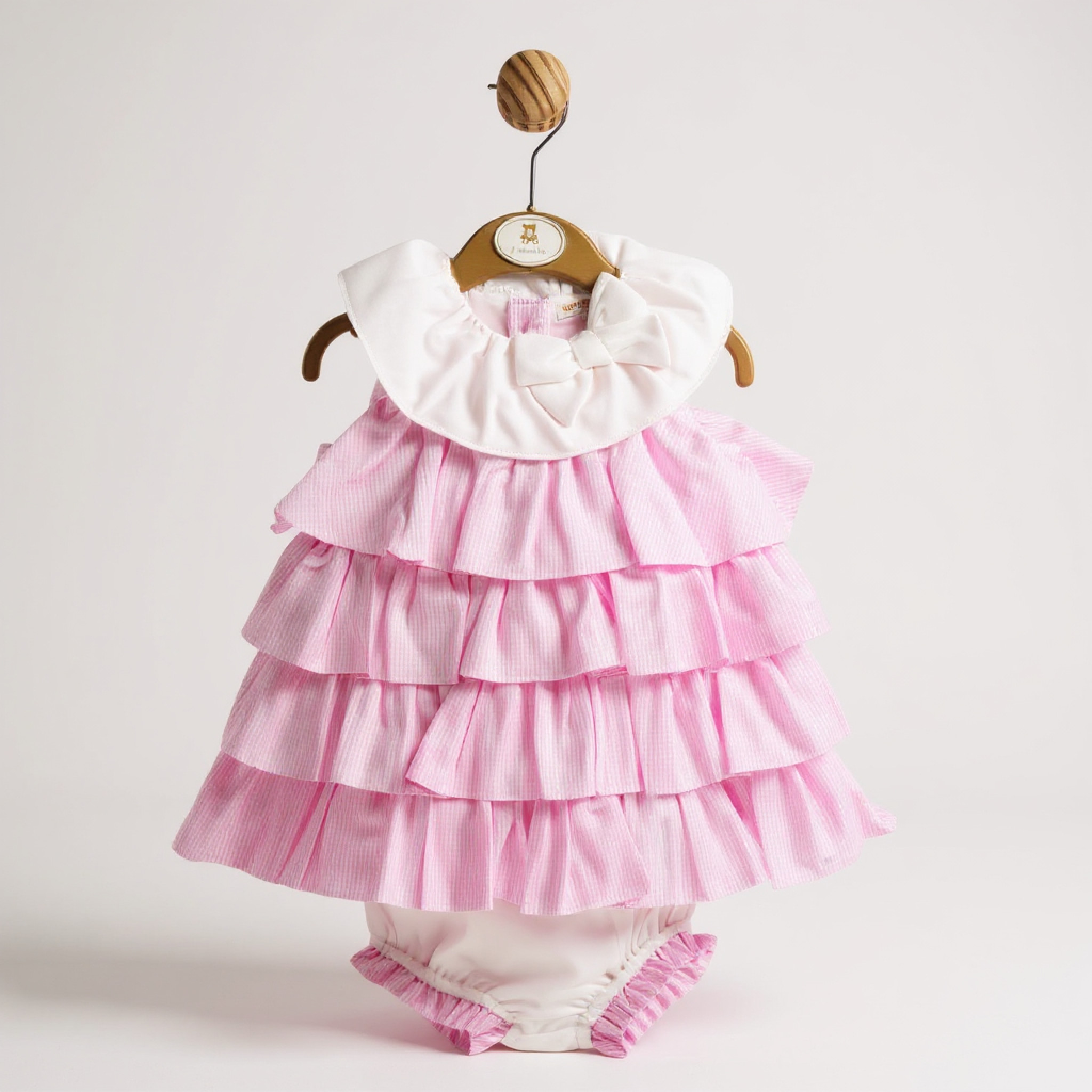 Mintini MB5731  MB5731P Tiered "Gingham and Bow"  Dress Set (3-9 months)