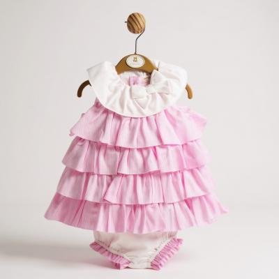 Mintini MB5731  MB5731-P Tiered "Gingham and Bow"  Dress Set (3-9 months)