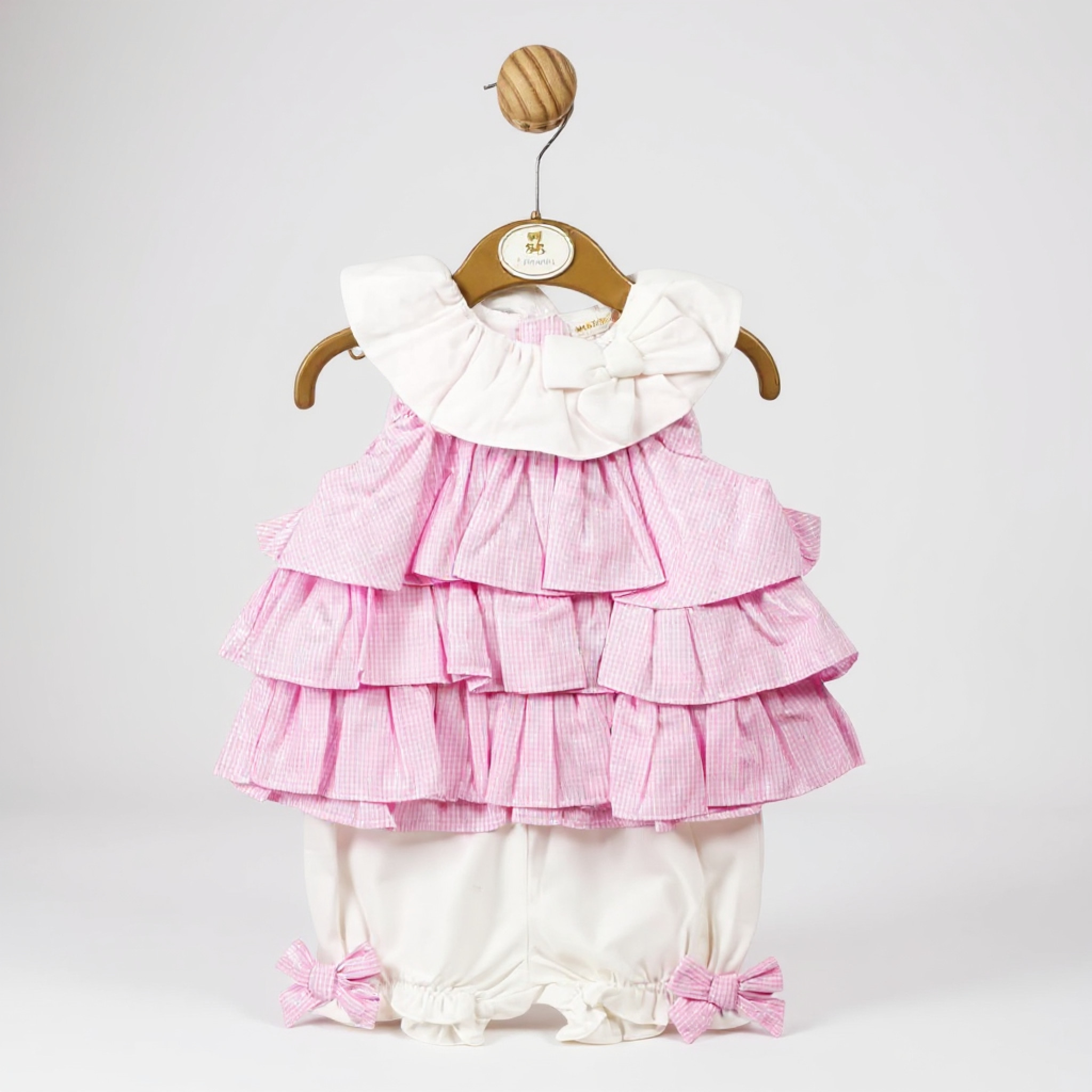 Mintini MB5732 5056590127608 MB5732P Gingham "Bow and Frills" Bloomer Set (3-9 months)