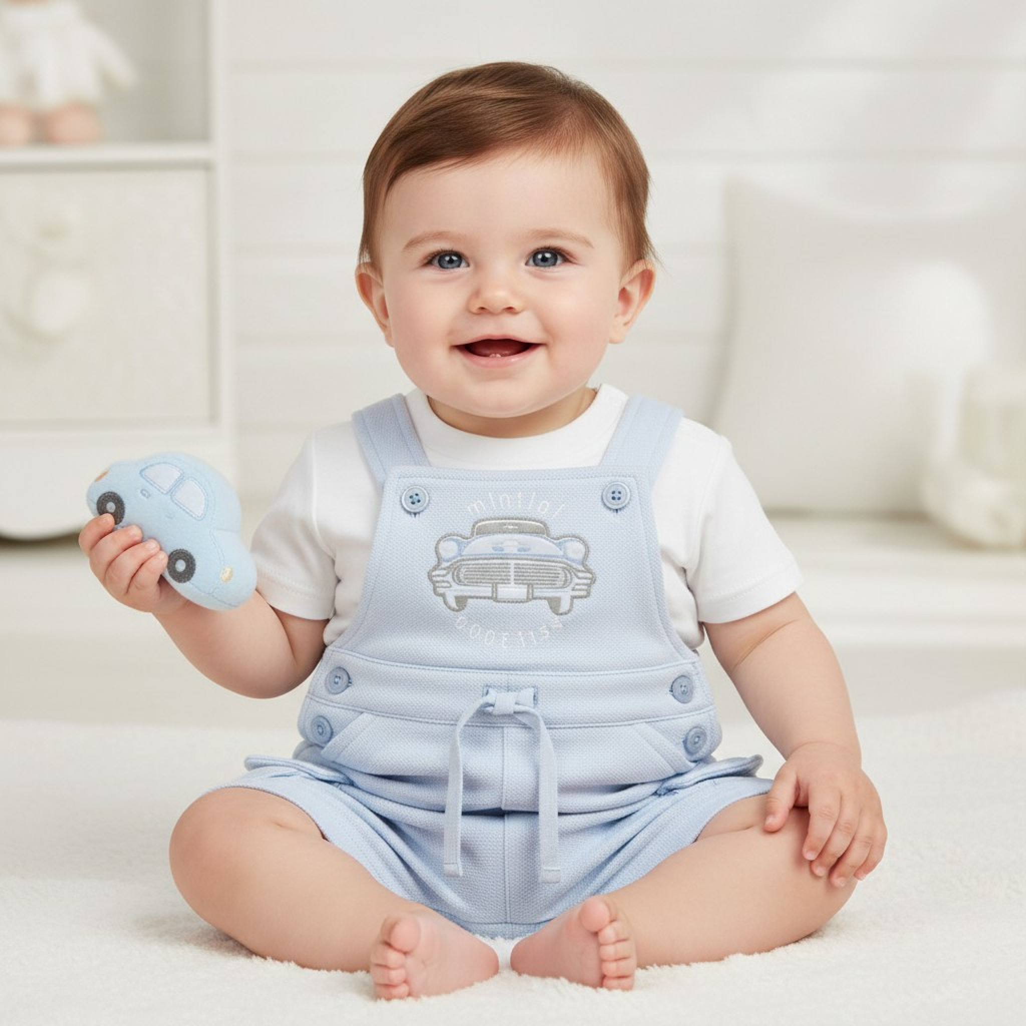 Mintini MB5810 5056590131070 MB5810-S Pique "Car" Dungaree Set (3-9months)