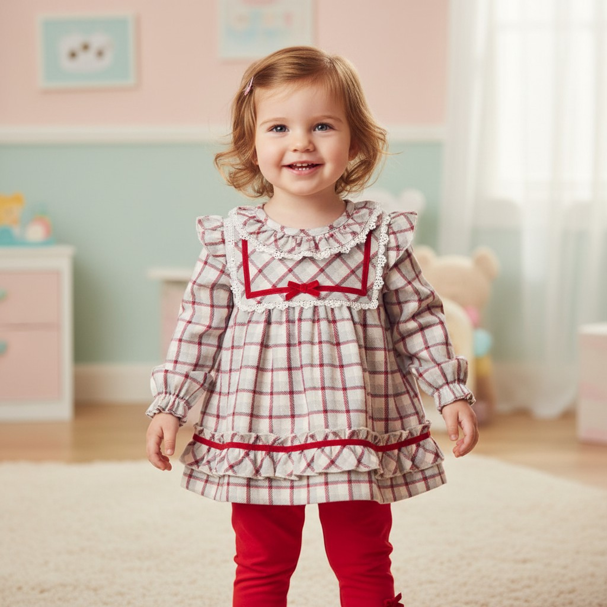 Mintini MB6078A 12=5056590137829,18=5056590137836,24=5056590137843 MB6078A Checked Dress Set (12-24 months)