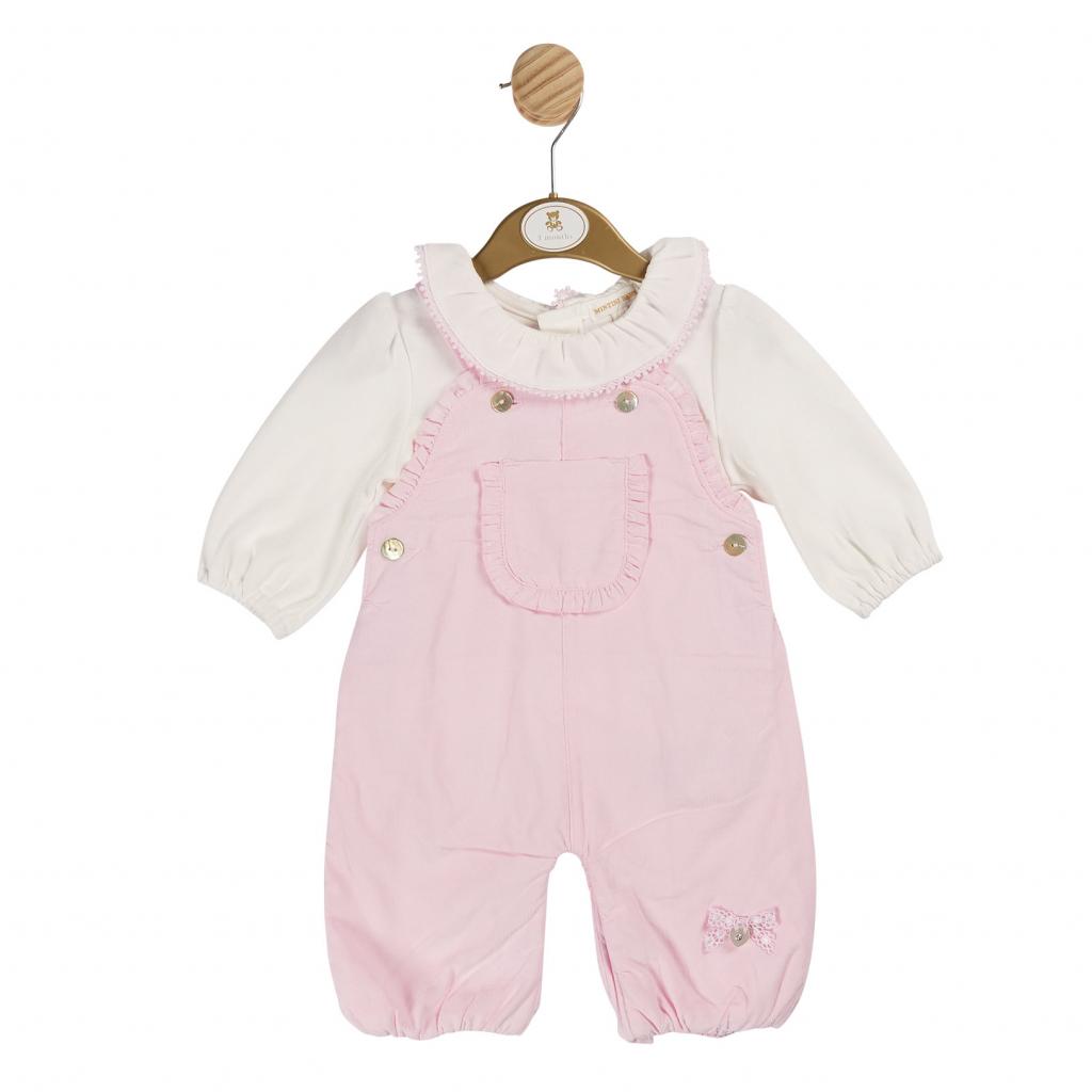 Mintini MB6107 3m = 5056590138208, 6m = 5056590138215, 9m = 5056590138222 MB6107 Baby Cord "Frills and Bow" Pinafore Set (3-9 months)