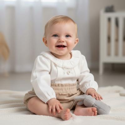 MB6112B  Baby Cord "Frills and Bow" Romper  (3-12 months)