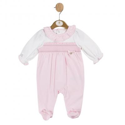 Mintini MB6120 1m = 5056590138765, 3m = 5056590138772, 6m = 5056590138789 MB6120P Smocked "Bow and Frills" All In One (1-6 months)