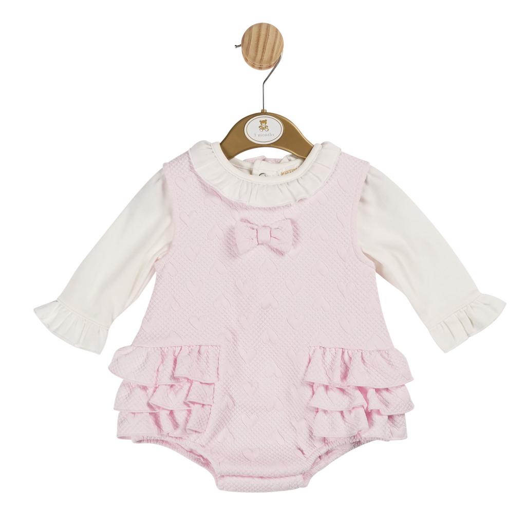 Mintini MB6139 3m = 5056590138864, 6m = 5056590138871, 9m = 5056590138888 MB6139 "Heart, Bow and Frills" Dungaree Set (3-9 months)