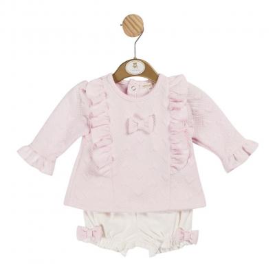 Mintini MB6140 3m = 5056590138925, 6m = 505659138932, 9m = 5056590138949 MB6140P "Heart, Bow and Frills" Bloomer Set (3-9 months)