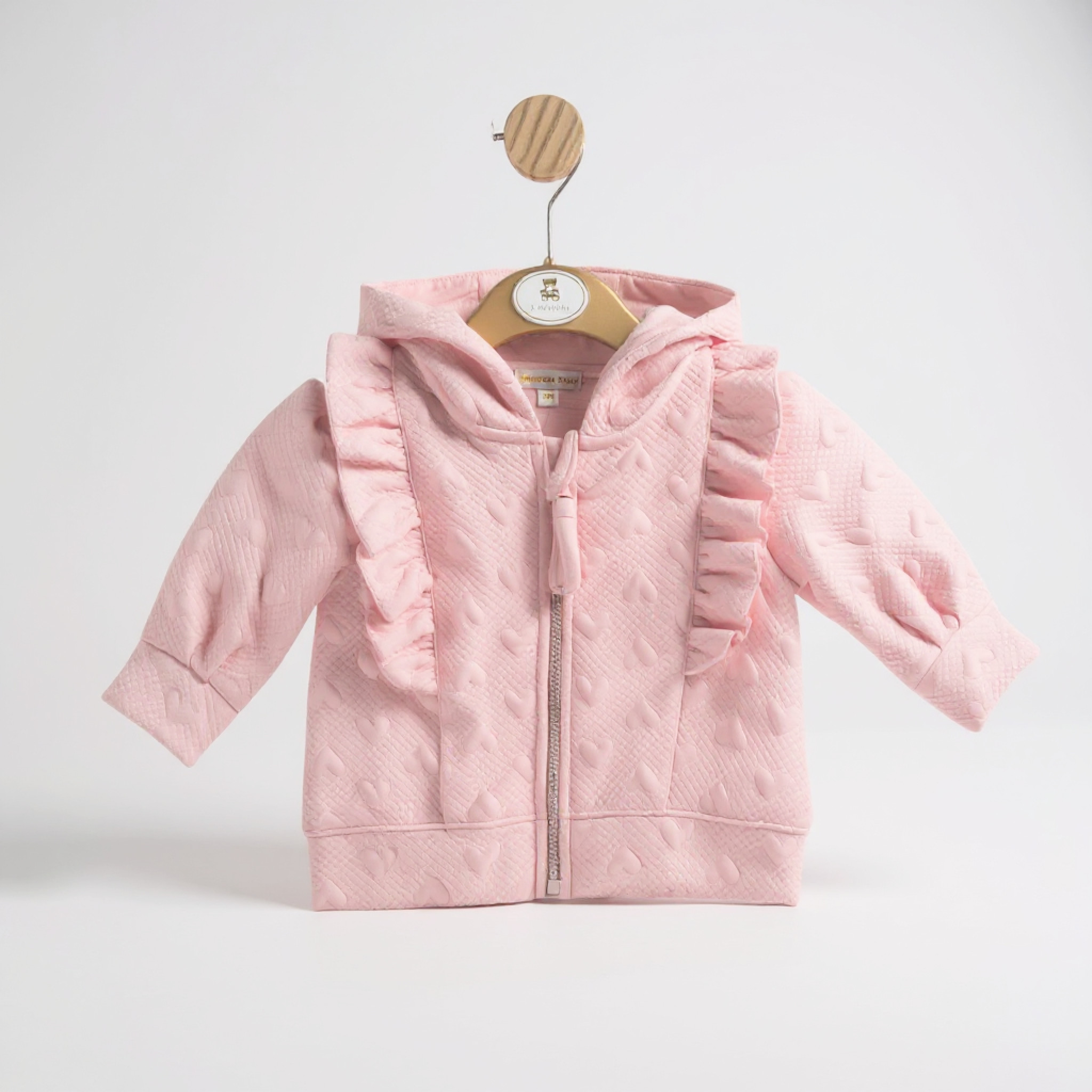 Mintini MB6146A 12m = 5056590139311, 18m = 5056590139328, 24m = 5056590139335 MB6146AP "Heart and Frills" Jacket (12-24 months)