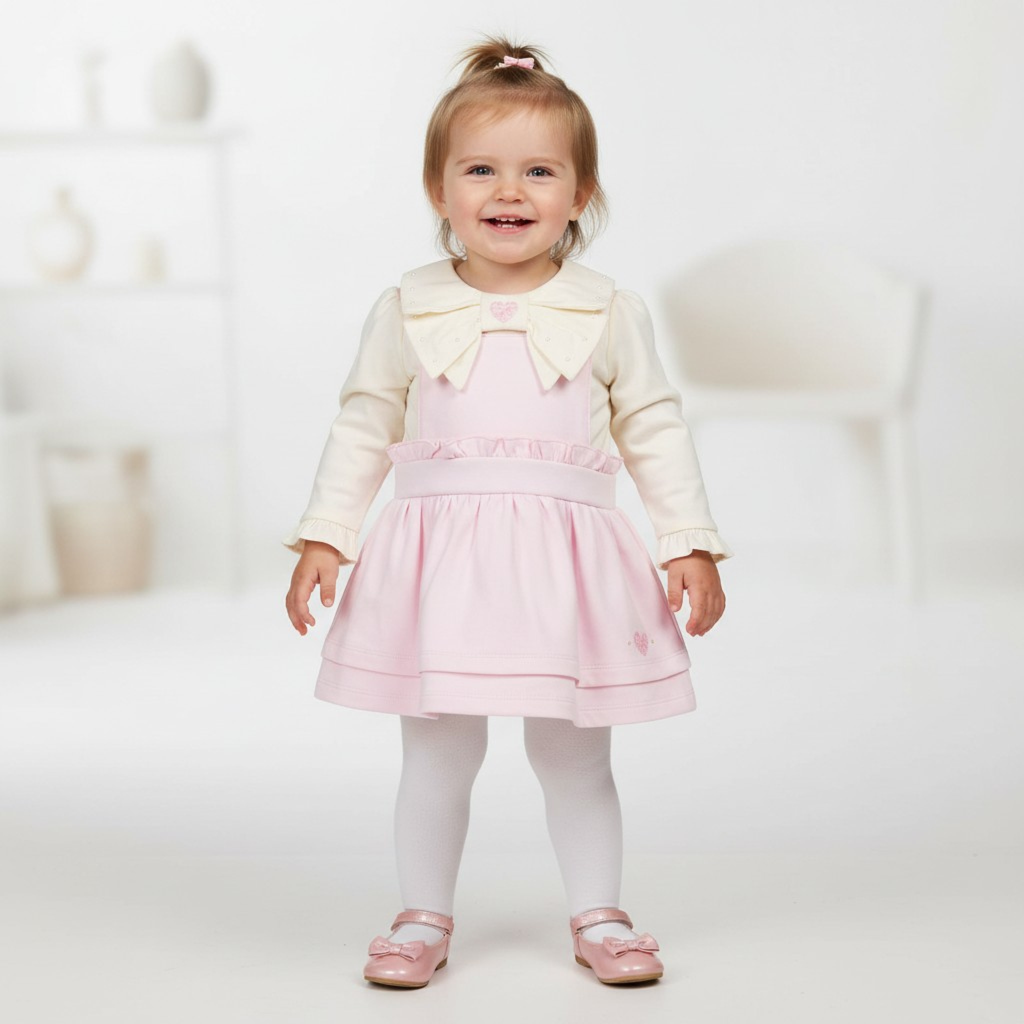 Mintini MB6165A 12m = 5056590139557, 18m = 5056590139564, 24m = 5056590139571 MB6165A "Hearts" Pinafore Set (12-24 months)