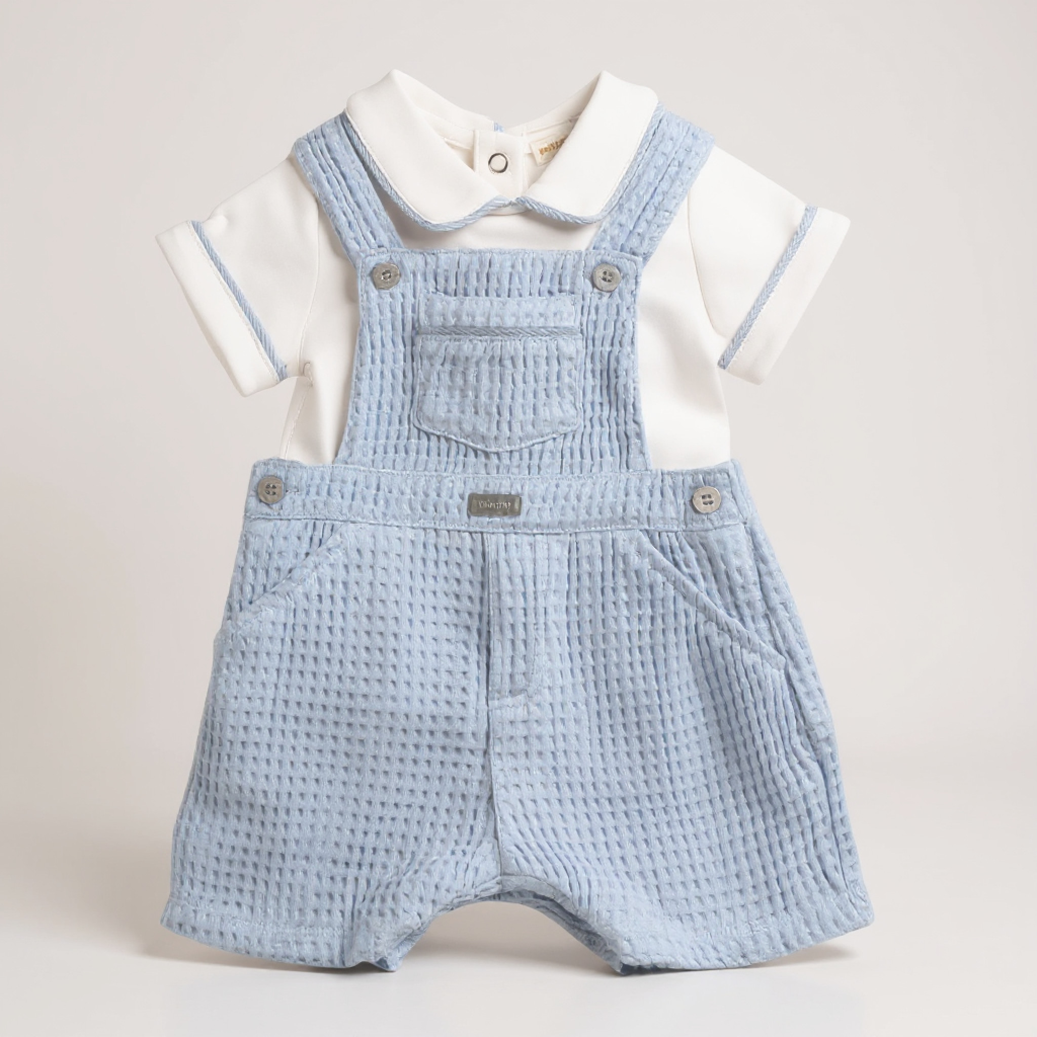Mintini MB6295 MB6295S Waffle Short Dungaree Set (3-9 months)