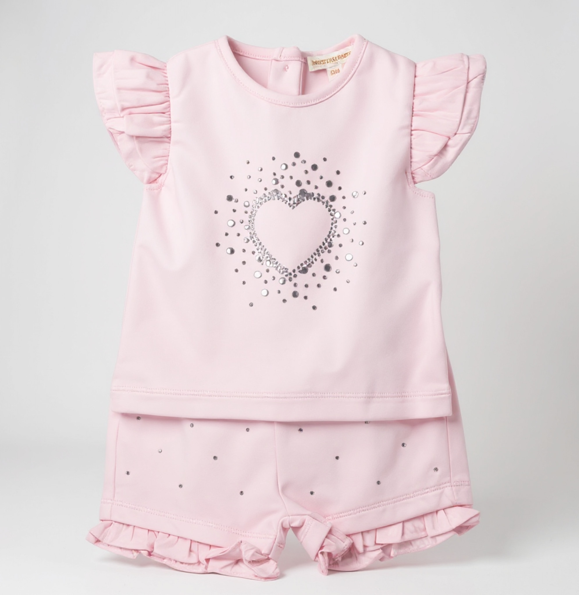 Mintini MB6396 5056590147279 MB6396P Sparkle Heart Top and Shorts Set (3-9 months)