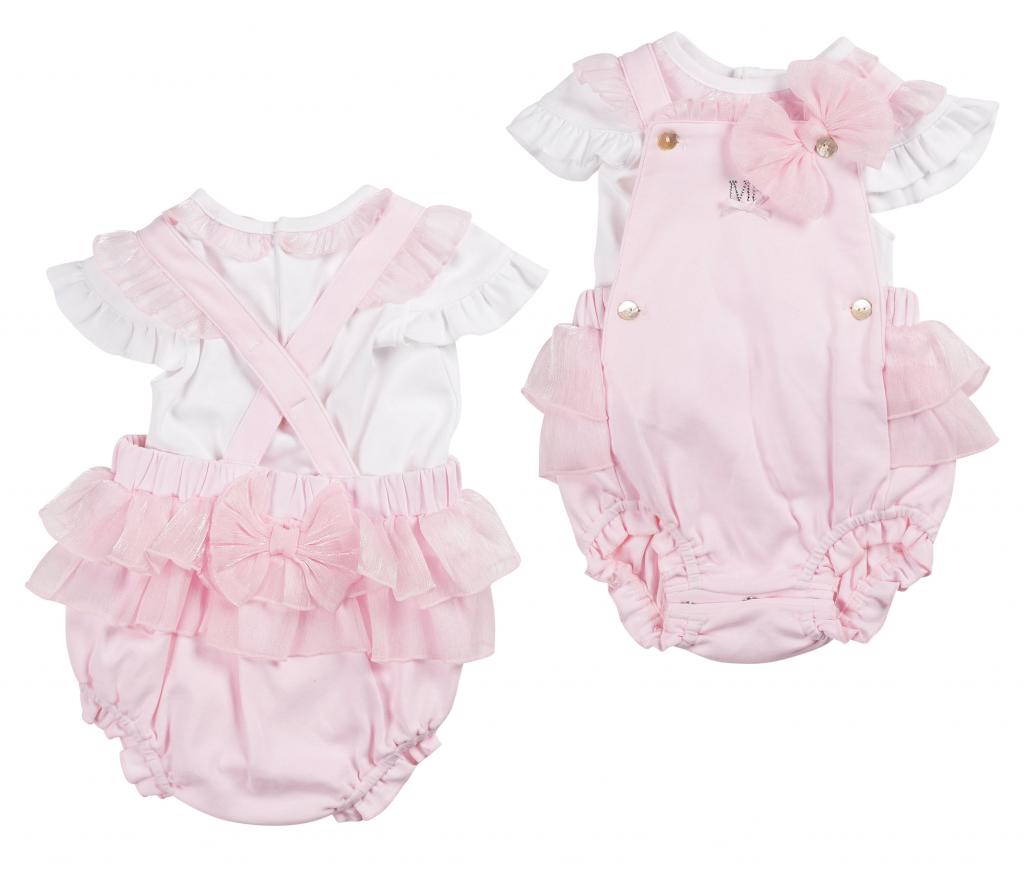 Mintini MB6405A 5056590147736 MB6405A Bow Top and Bloomer Dungaree Set (12-24 months)