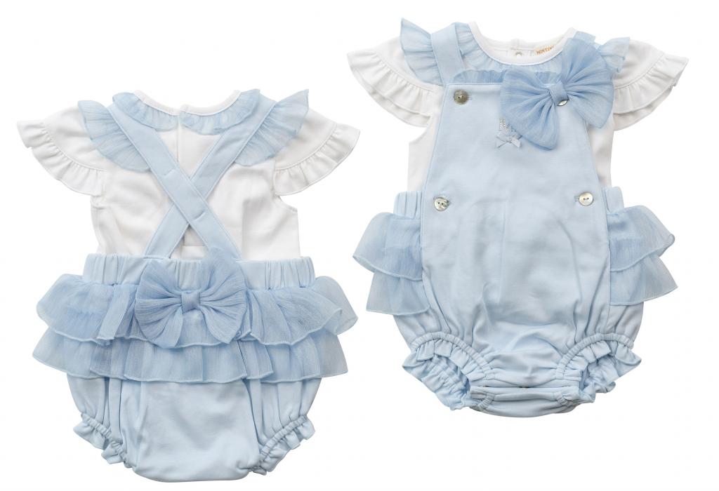 Mintini MB6495 5056590151757 MB6495 Bow Top and Bloomer Dungaree Set ( 3-9 months)