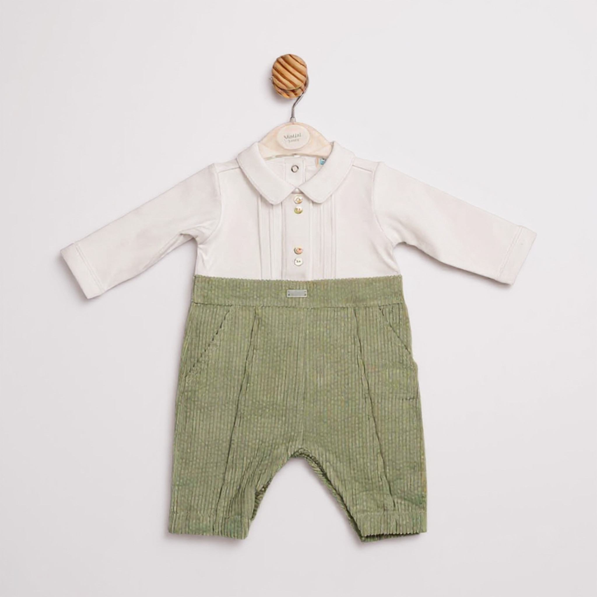 Mintini MB6568  MB6568G Corduroy and pintuck Romper  (3-12 months)