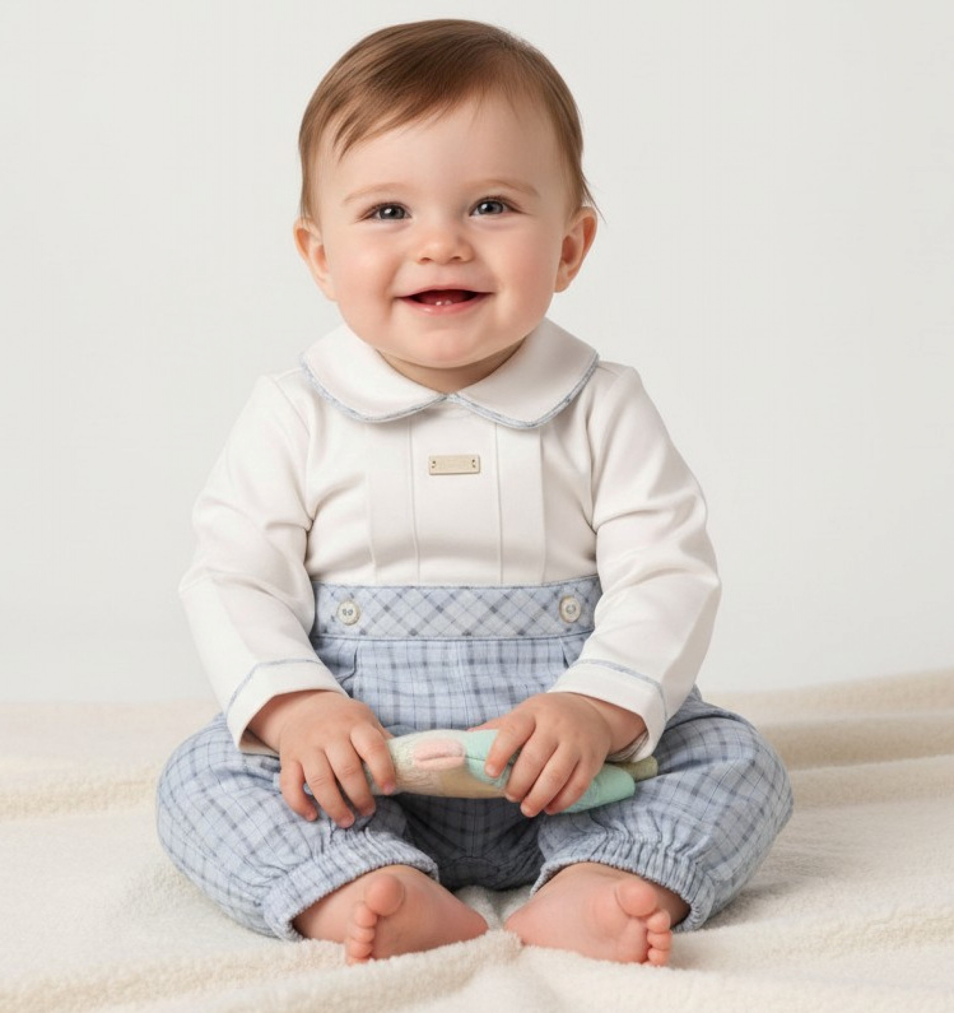 Mintini MB6589  MB6589 Tartan and Pintuck Romper  (3-12 months)