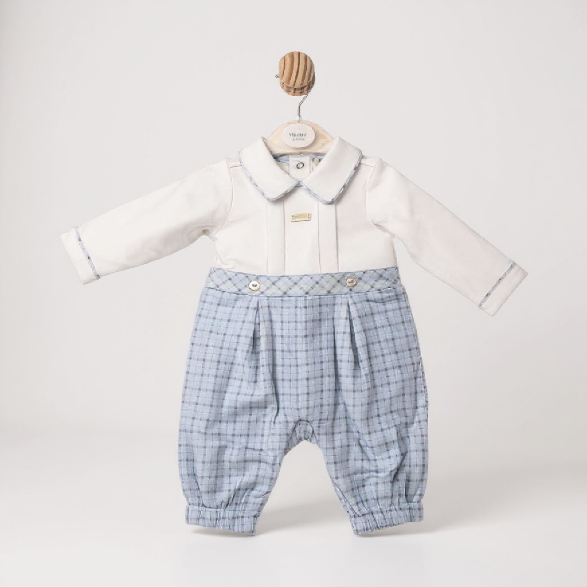 Mintini MB6589  MB6589S Tartan and pintuck Romper  (3-12 months)