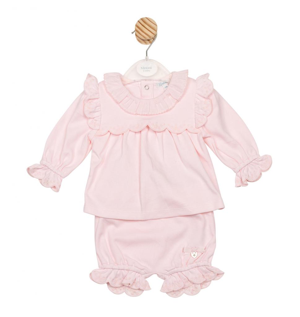 Mintini MB6703  MB6703 Scallop and embroidered top and bloomer(3-9 months)