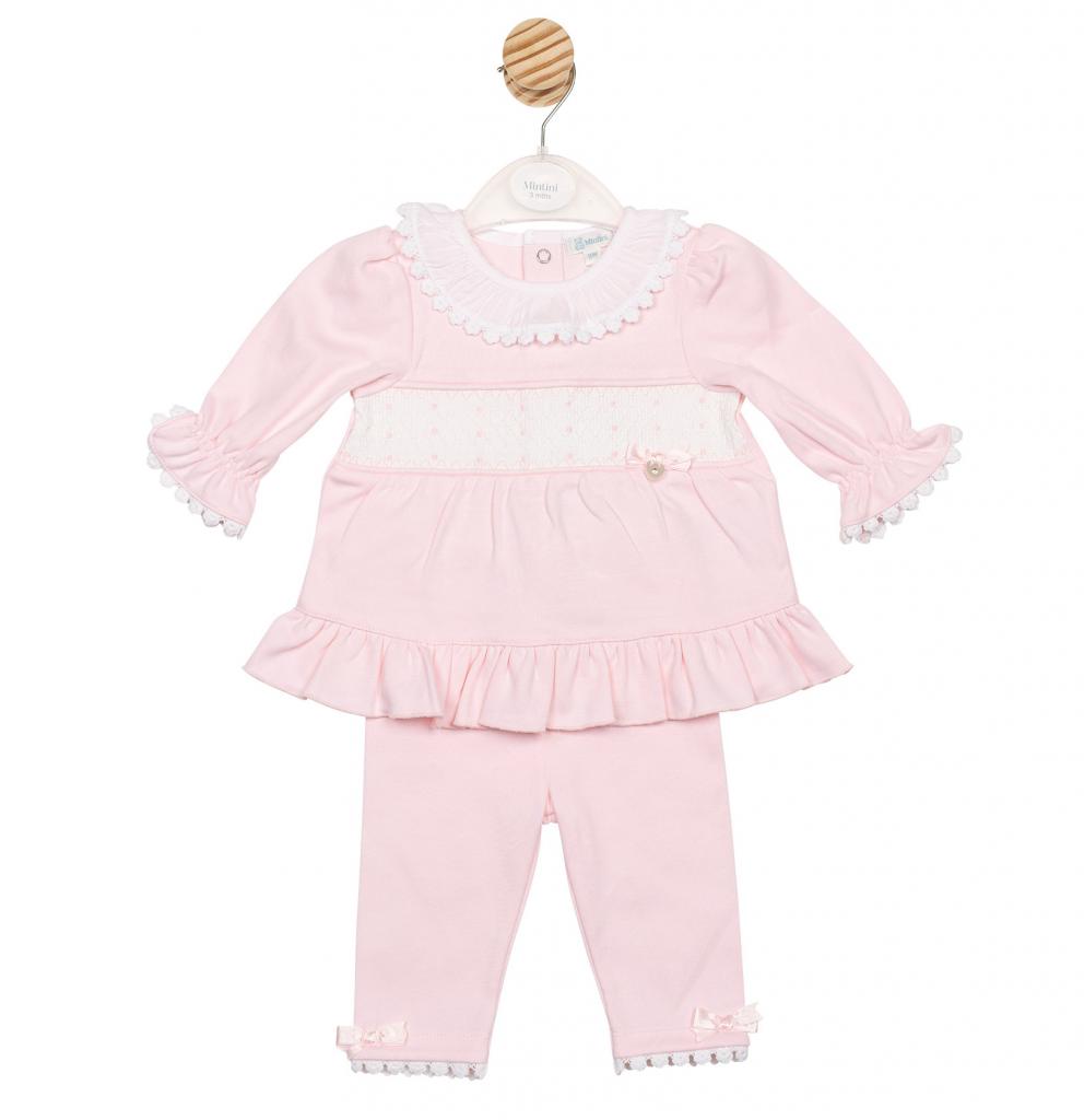 Mintini MB6712  MB6712 Smock and Lace top and trousers(3-9 months)