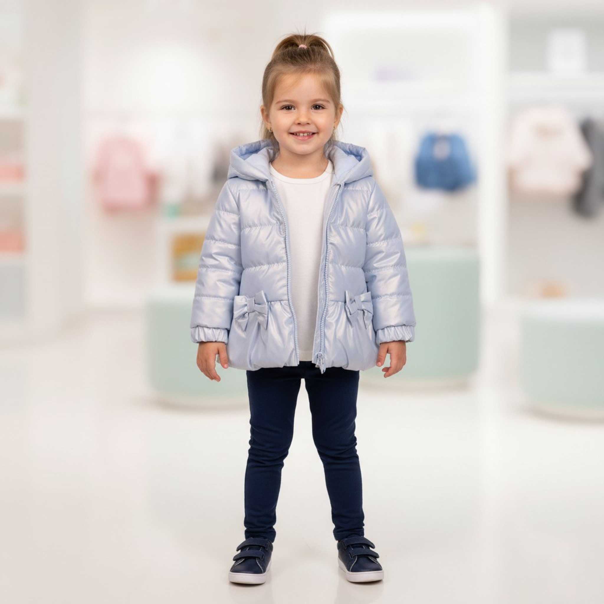 Mintini MB6564B * MB6864B Bluebell Pearlised Bow Coat (3-5 years)
