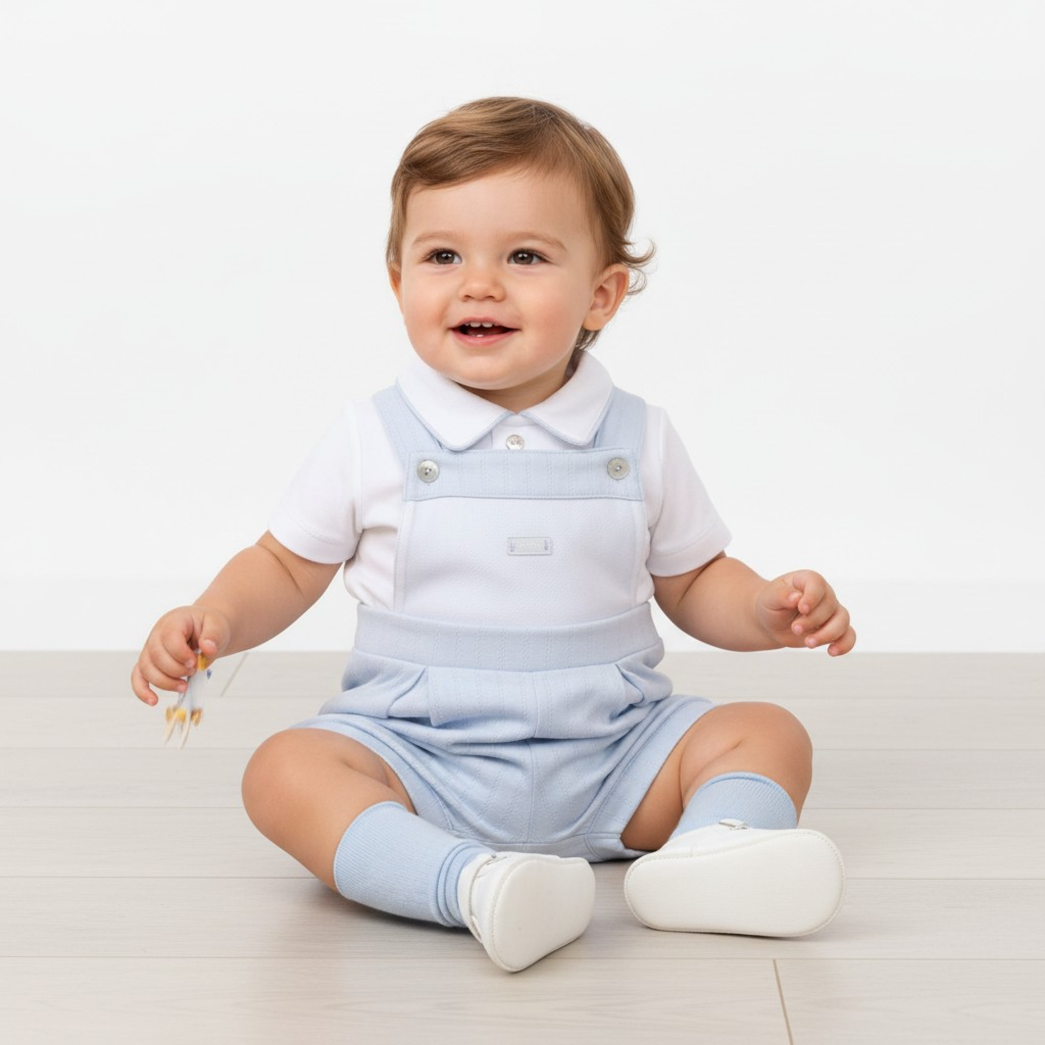 Mintini MB6893A * MB6893A Pointelle Piped Dungaree Set(12-24 months)