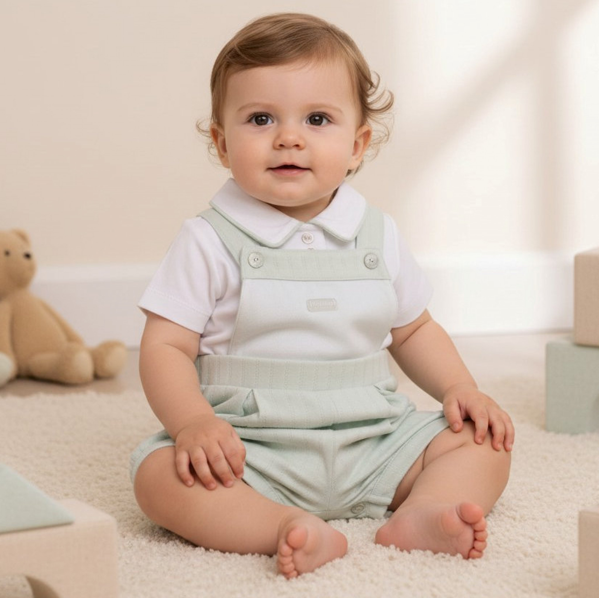 Mintini MB6905 * MB6905SG Pointelle Piped Dungaree Set(3-9 months)