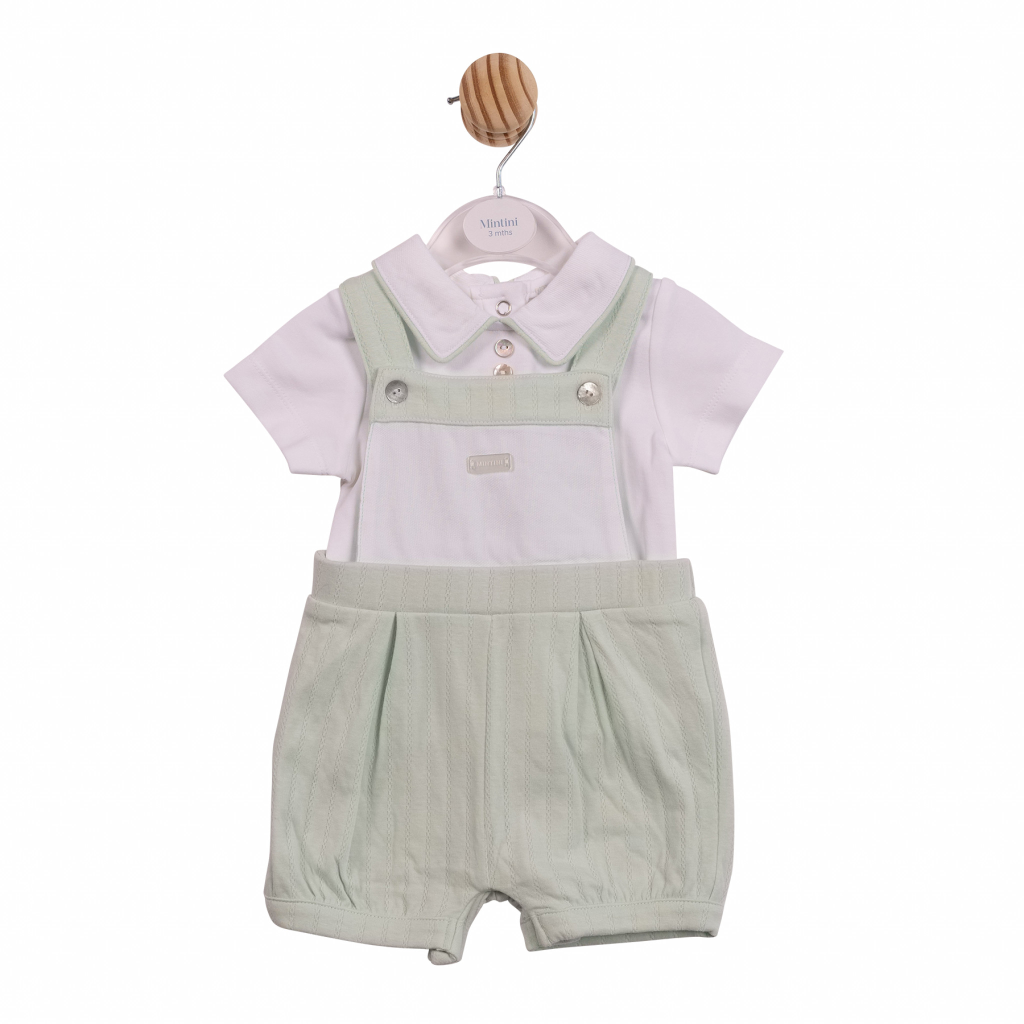 Mintini MB6905 * MB6905 Pointelle Piped Dungaree Set(3-9 months)